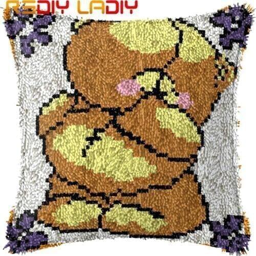 Latch Hook Cushion Shy Bear Cartoon Printed Canvas Cushion Cover Acrylic Yarn Crochet Pillow Case Kits Hobby & Crafts Home Decor