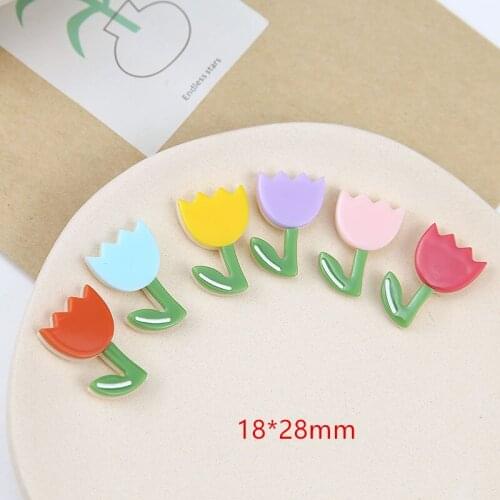 Summer style 30pcs/lot cartoon tulip flowers shape resin flatback flowers without holes diy jewerly earring accessory