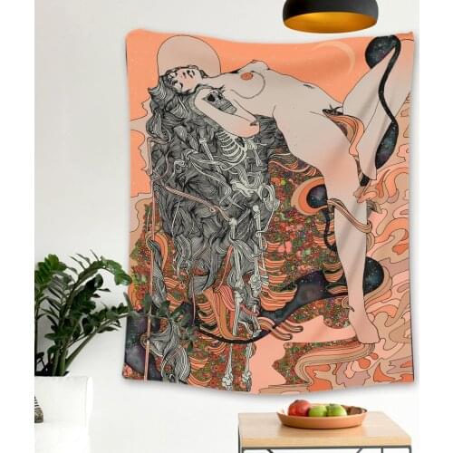 Kawaii Room Decor Lovers Bedside Hanging Cloth Flower Tapestry Wall Hanging Sexy Woman Skull Tapisserie Bedroom Decoration Mural