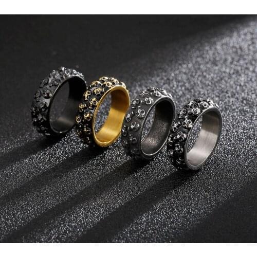 Punk Skull Rings For Men Fashion Tri-Color Stainless Steel Anillos Hombres Retro Skeleton Male Rings Jewelry Free Shipping 2021