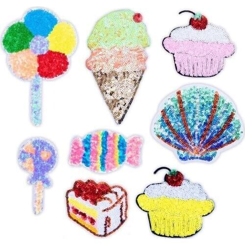 1pc high quality cartoon candy cake sequins sewing patches clothing hats decorative repairs decals applique