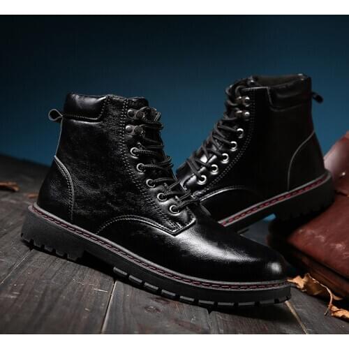 2020 New Black High Top New Outdoor Mens Martin Boots Army Workwear Black Mens Leather Ankle Boots Mens Motorcycle Boots