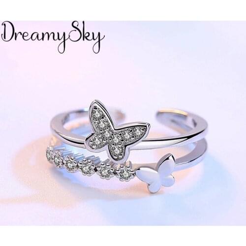Charming Open Crystal Butterfly Ring for Women Vintage Boho Party Rings Gothic Punk Jewelry Gifts for Girls 2021