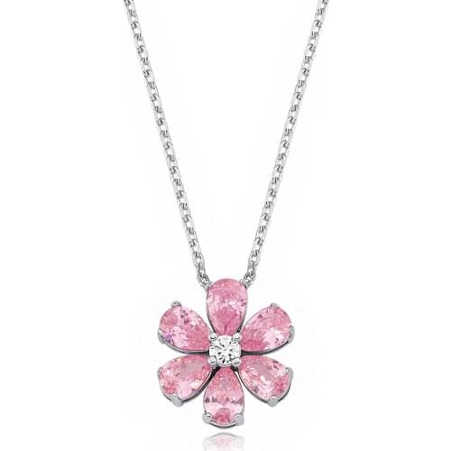 Valori Jewels Forget Me Not Necklace , 2 Ct Zircon Pink Pear Gemstone , Rhodium Plated ,925 Silver, Fine Jewelry