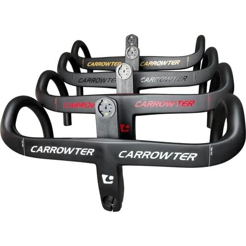 Model of White-Golden UD Glossy/Matte CARROWTER carbon bicycle Handlebar With 400/420/440mm*90/100/110/120mm