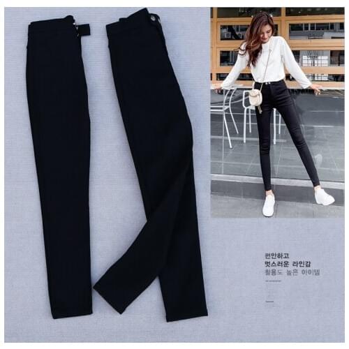 Casual All-match Women Black Pencil Pants High Waist Slim Elastic Trousers Stretch Ladies Pants TN525