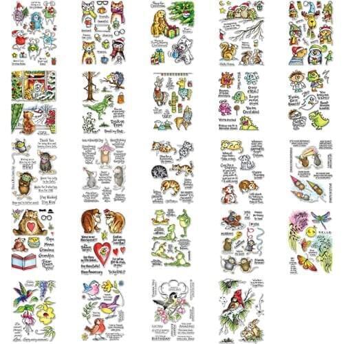 4*6 inch Clear Silicone Stamps Well-dressed Mice Dog Cat Frog Dinosaur Owl Bird Butterflies Gift Box Tree Flowers Words 2020 #19