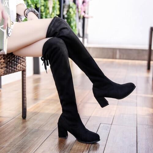 High heeled boots Faux Suede Slim Sexy Over The Knee High Women Fashion Winter Thigh Shoes Woman Square Heel