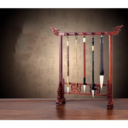 Dragon Shape Chinese Brush Pen Holder Wooden Rack Calligraphy Writing Brush Pen Display Stand Organizer Desk Decoration 10 Pins
