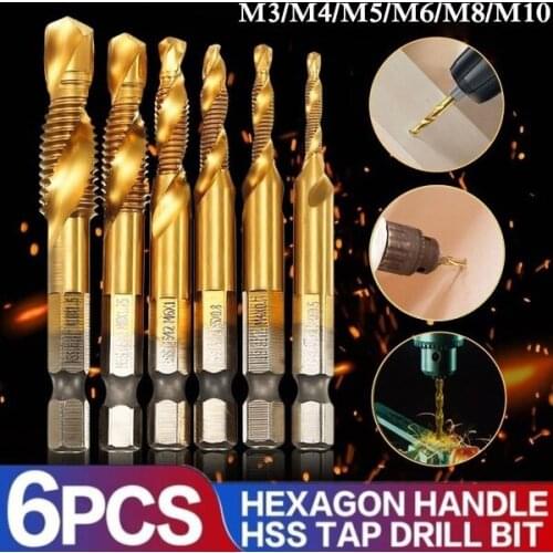 6pcs/set Twist Drill Bit Anti-rust HSS M3/4/5/6/8/10 Hex Shank Drilling Tools Metric Thread