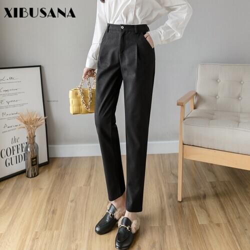 XIBUSANA regular Casual Harem Woolen Pants Autumn Winter Women Thick Pant High Waist Female Straight Suit long Pants Streetwear