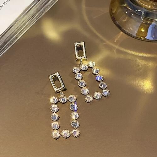 OLIRAFT 2021 Trend Crystal Sparkling Exquisite Temperament Geometric Square Design Luxury Fairy Elegant Drop Earrings For Women