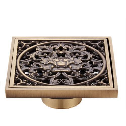 1pc Antique Brass Floor Drains 10*10cm Shower Floor Drain Bathroom Deodorant Square Waste Drain Strainer Cover Grate