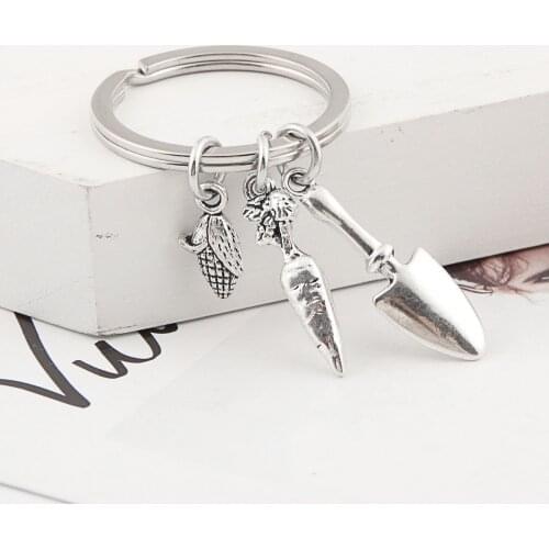 1Pc Lovely Corn Carrot KeyChain Framer Shovel Gardener Keyring Metal Gift Great Promotion Jewelry E2401