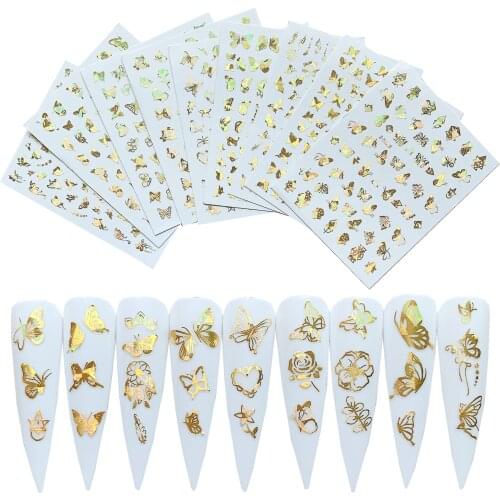 1pc Nail Art Laser Gold Color Butterfly Sticker Spring Summer Butterfly Designs Manicure ZD3843-3851