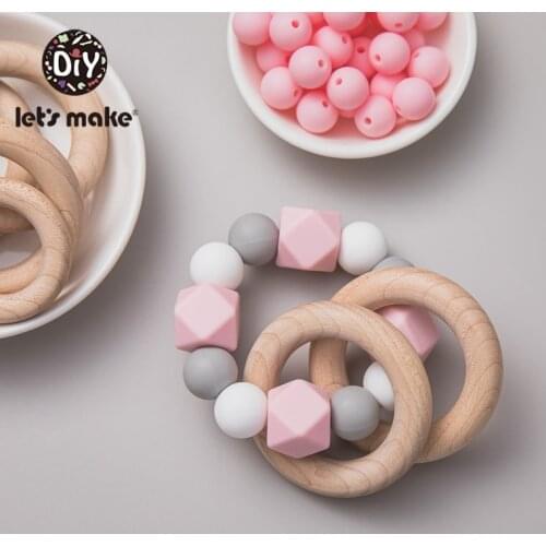 Lets Make 1pc Candy Bracelet Chew Silicone Teether Maple Ring Silicone Crib Accessories Teething Bead Chain Baby Rattle