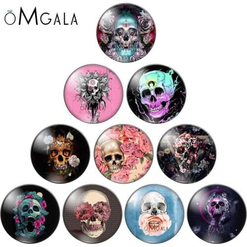 Art Flower Skull Paintings 10pcs 10mm/12mm/14mm/16mm/18mm/20mm/25mm Round photo glass cabochon demo flat back Making findings