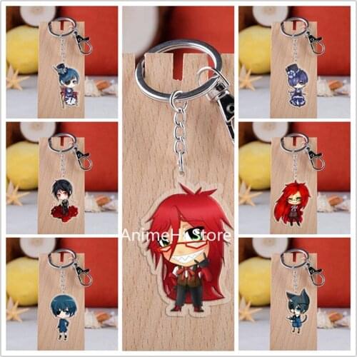 20 pcs/lot Black Butler Acrylic Keychain Toy Figure Ciel Sebastian Bag Pendant Key Ring Gifts