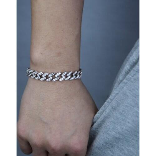 2021 Hip Hop Full Iced Out Sparking CZ 9mm Miami Curb Cuban Bangles Bling Cubic Zirconia Chain Wrist Bracelet Women Men Jewelry