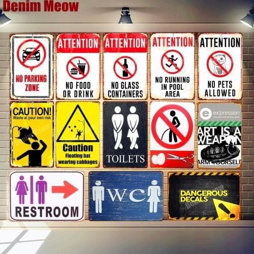 30x20cm Restroom Plaque Caution Vintage Metal Tin Signs Home Bar Pub Decorative Plate Toilets Wall Stickers WC Art Poster N225