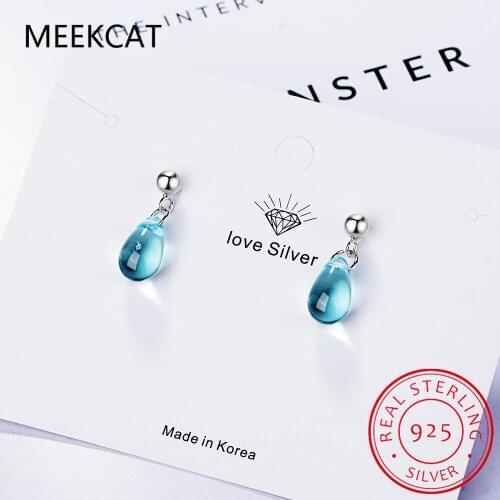 925 Sterling Silver Korean Literary Blue Water Drop shaped Stud Earrings Earrings For Women boucle d'oreille S-E649