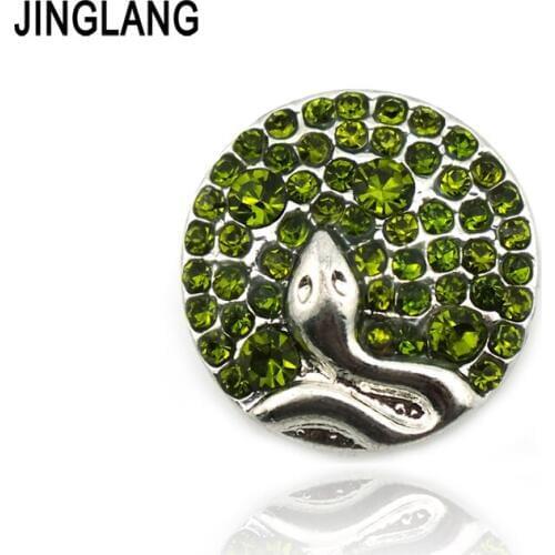 Free Shipping New Arrival High Quality Fashion Snake18mm Green Rhinestone Snap Buttons for Bracelets Accessories for Women