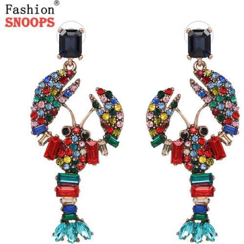 Bohemian Multicolor Animal Lobster Shaped Crystal Dangle Earrings Statement Jewelry Drop Earrings