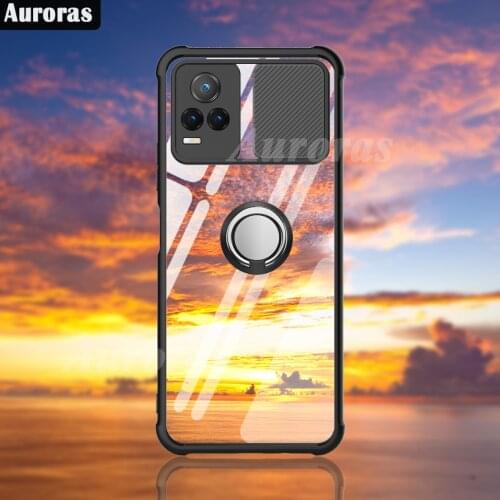 Auroras For vivo V21E Case Anti-fall Airbag Case Shockproof With Ring Soft Frame Cover For VIVO V21 E Case