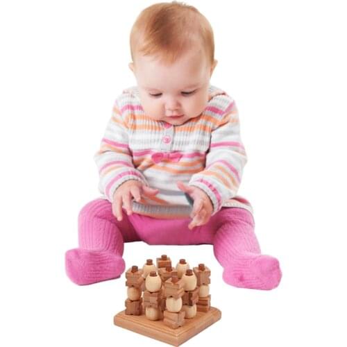 Nine Palace Chess Toy Tic-Tac-Toe Wooden Puzzle Game 3D XOXO Chess Crosses Kid Interaction Toy brain game Bamboo toy