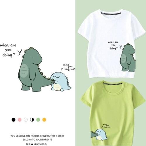 Father Mother Kids Clothes Summer Family Matching Outfits Parent-Child T-Shirt 100% Cotton Dinosaur Boys Pullover Tee Tops