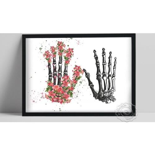 Double Hand Skeletal Poster, Flower Leaf Hand Bone Wall Painting, Anatomy Medicine Wall Art, Vintage Human Decor, Doctor Gift