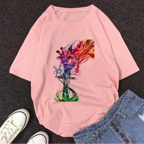 Summer New Fashion Womens T-Shirt Harajuku Graphic Lady Tees Clothing 90s Kawaii Deer Printing ​Casual Woman Hipster Tee Shirt