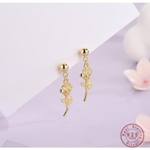 HI MAN 925 Sterling Silver Plating 14K Gold Japanese Small Round Beads Rose Earrings Women Small Fresh Birthday Gift Jewelry