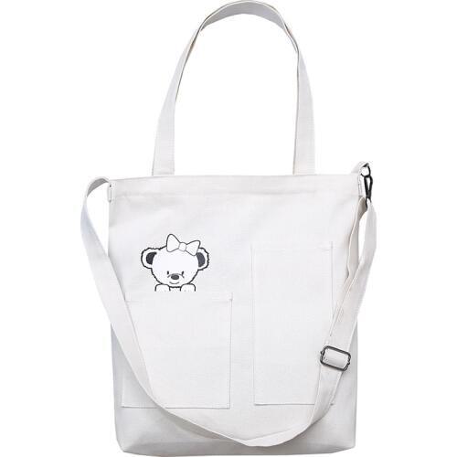 Women Printing Bear Canvas Tote Ladies Casual Shoulder Bag Foldable Shopping Bags Beach Bag Female Handbag Crossbody Bags