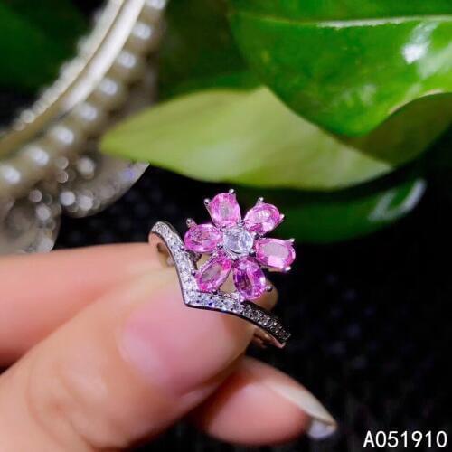KJJEAXCMY boutique jewelry 925 sterling silver inlaid natural pink sapphire gemstone female ring support detection luxurious