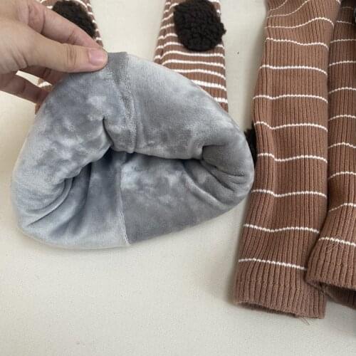 Korean Gilrs Pant 2021 Autumn Winter Striped Children’S Plush Woolen Trousers CottonTthickened Leggings Baby Cotton Boys’ Pants