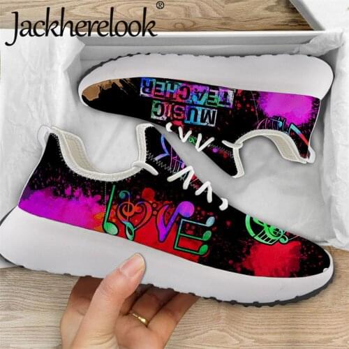 Jackherelook Music Teacher Print Women Knitting Sneakers Lace Up Flats Shoes Woman Breathable Mesh Vulcanized Footwear 2021