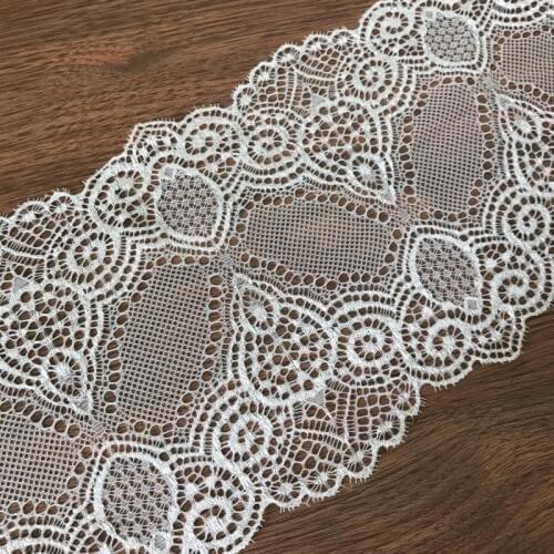 Hot Sale New 5.9" Wide Classical Ivory White Elastic Lace Stretch Lace Trim Elastic Lace Trim Ribbon