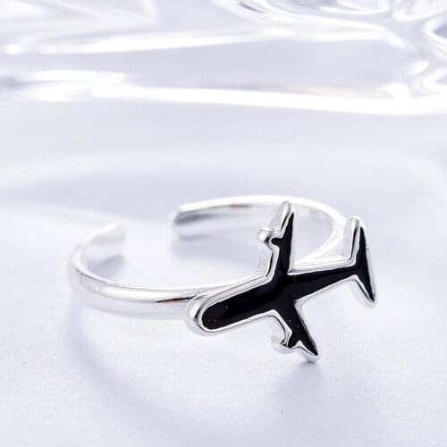 Fashion Cute silver color metal Plane Aircraft airplane Open Finger Ring Adjustable For Women Party Unique Jewelry