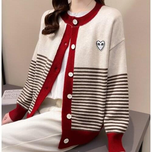 Fashion Women Cardigan Sweater Classic Stripe V Neck Knitted Sweaters Female Jersey Cardigans Sweater Long Sleeve Outerwear