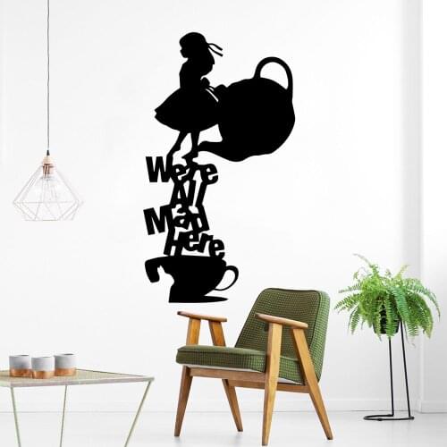 Cartoon Style we're all mad here Nursery Wall Stickers Vinyl Art Decals For Kids Rooms Decoration Wall Art MURAL Drop Shipping