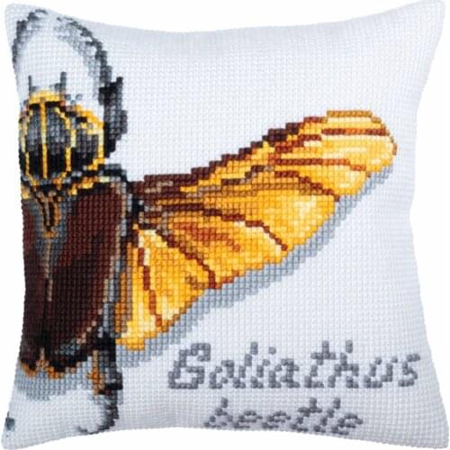 DIY Cross Stitch Cushion Front Goliathus Beetle Needlepoint Kit Printed Canvas Chunky Yarn Cross-stitch Pillow Case Art & Crafts
