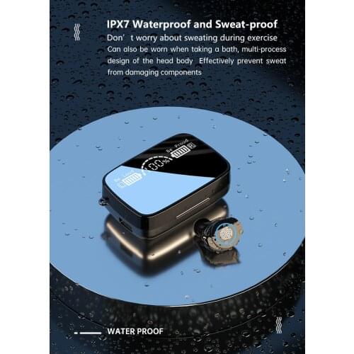 New 3500mAh Bluetooth Earphones Wireless Headphones LED Display Mirror Box Sports Waterproof Earbuds Headset With HD Microphones