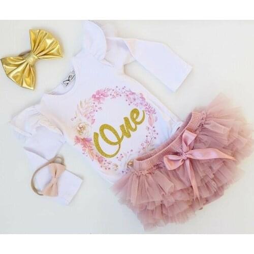 2019 Autumn Baby Girl 1st Birthday Outfit One Year Party Cake Smash Tutu Skirt Long Sleeve Ruffles Lovely Clothes Set