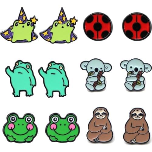 PF900 Funny Korea Cute Stainless Steel Piercing Ear Stud Earrings For Womans Enamel Earrings Unusual Girl Girls Jewelry