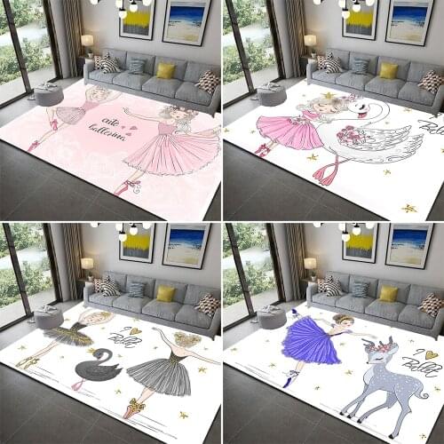 Cartoon Ballet Girl 3D Print Area Rug Kid Bedroom Game Floor Mat Soft Flannel Memory Foam Girl Room Play Carpets for Living Room
