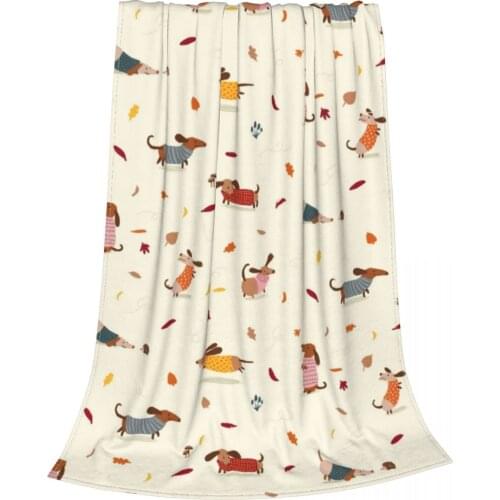 Dachshund In Sweaters Pattern Blankets Fleece Printed Cute Portable Soft Throw Blanket for Bed Office Quilt
