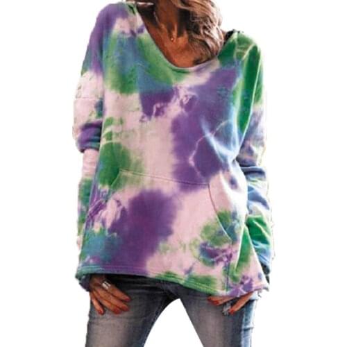 Tie-dye Fashion Printed Pocket Ladies Hoodie Autumn New Long Sleeve Personality Loose Casual Sweatshirts Oversized Women Hoodies