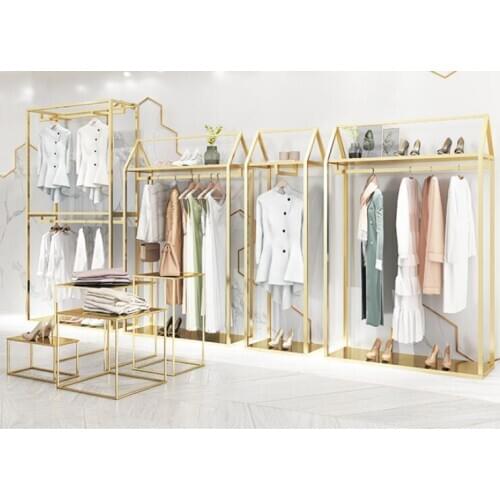 Clothing rack mens and womens clothing store display shelf open shop display shelf live hanging clothes rack iron art