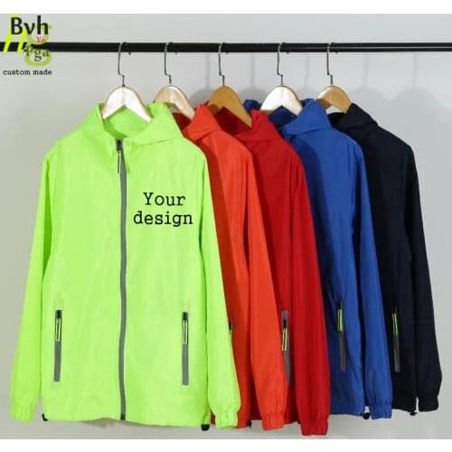 Customized/designed logo hooded jacket printed logo picture text mens and womens casual windbreaker